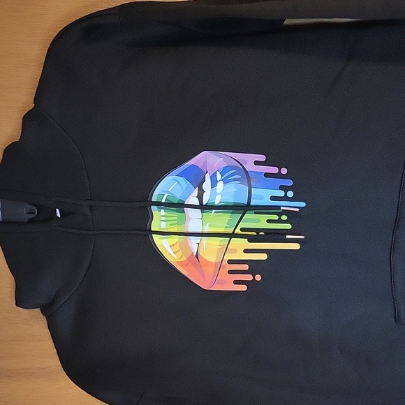 Womens Black Hoodie With Rainbow Lips - Picture 3 of 7